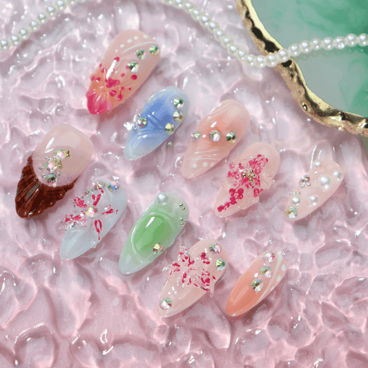 Pool Bloom – Reusable Press-On Nails – reusable fake nails set | PALLASKA press-on manicure